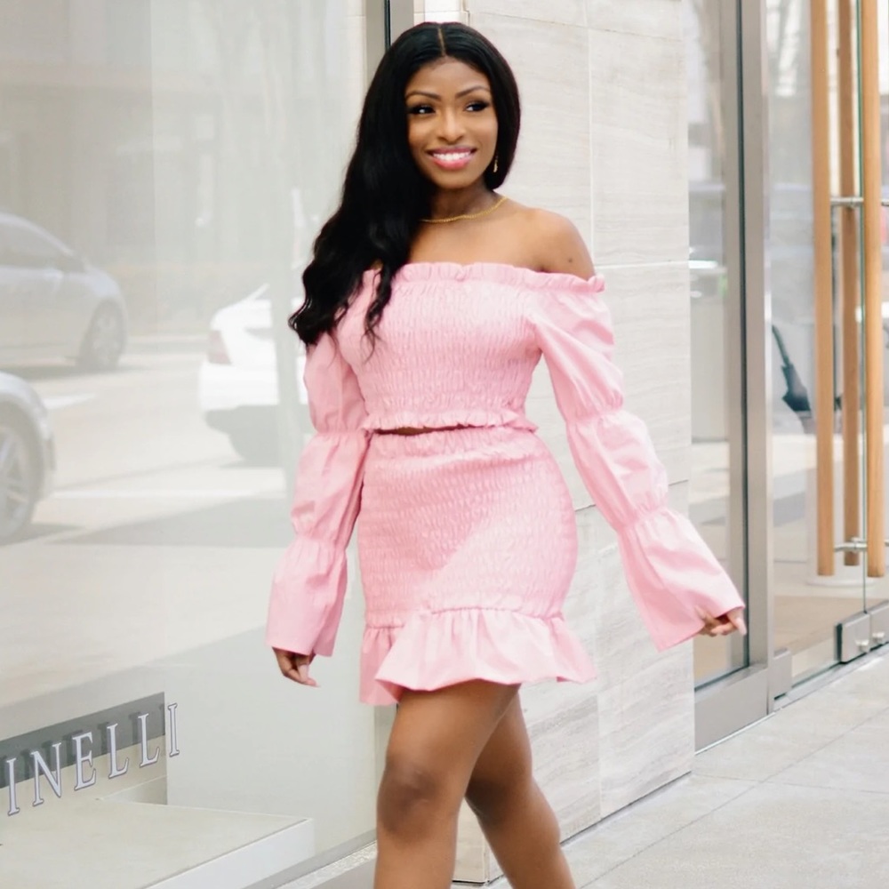Pink Two Piece Skirt Set